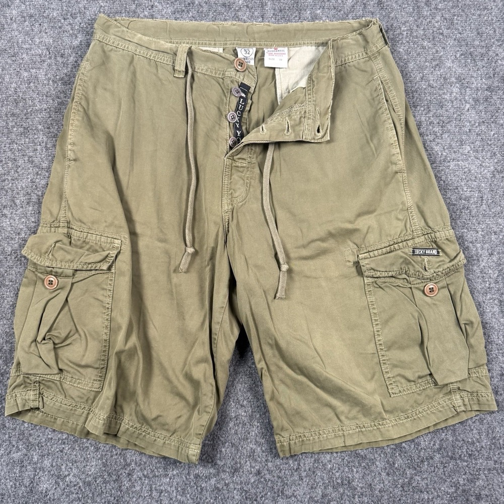 🩳 Vintage Lucky Brand Dungarees Cargo Shorts Mens 32 Green Y2K Made In USA 90s